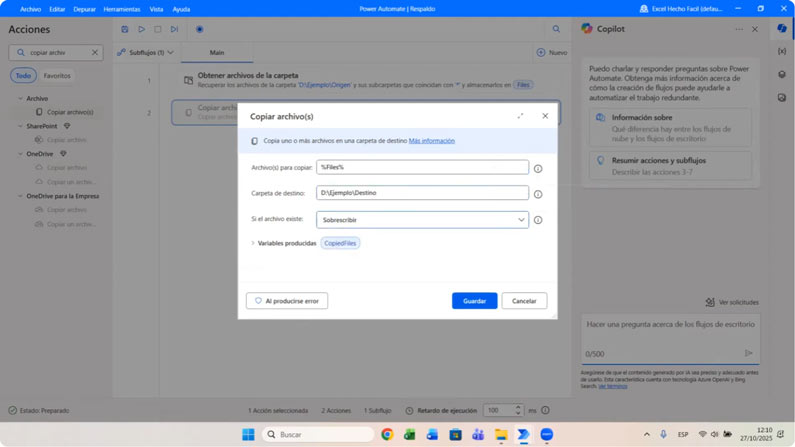 Acción de Copiar archivos de Power Automate