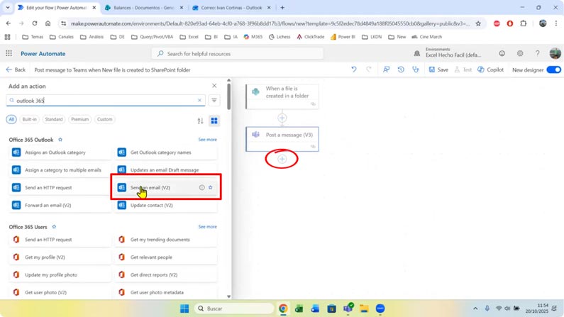 Añadir accion email en Power Automate
