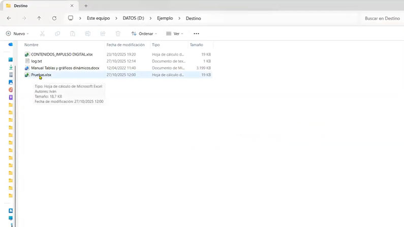 Archivo copiado o movido