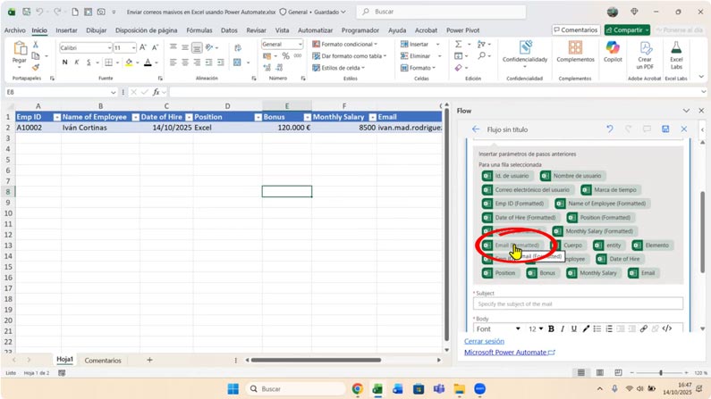 Campo email formateado para envío