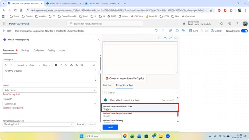 Cargar contenido dinámico Power Automate