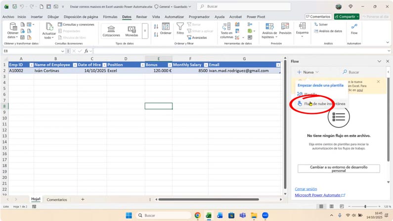 Crear un nuevo flujo con Flow
