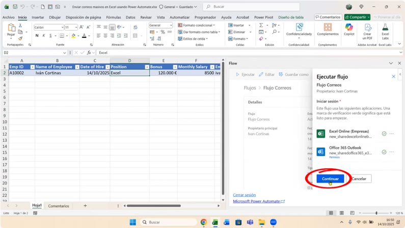 Ejecución del flujo aplicaciones