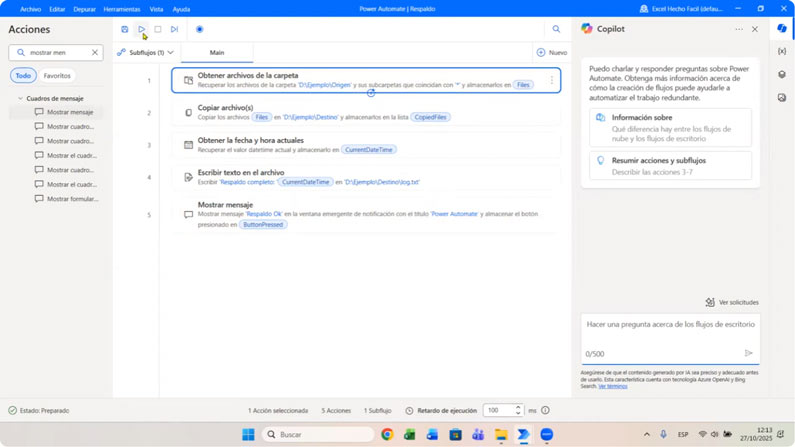 Flujo de Power Automate correctamente configurado