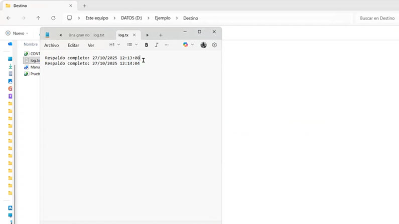 Log del flujo con las fechas actualizadas