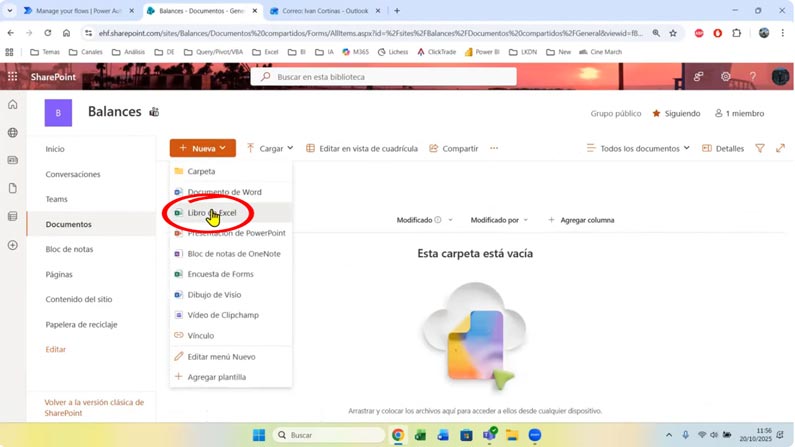 Nuevo archivo de Excel en Balances