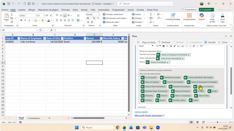 Otros campos formateados para el envío