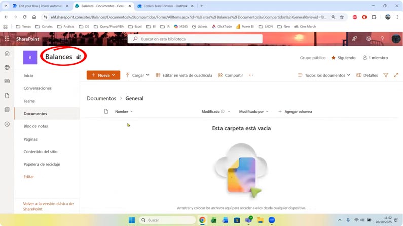 Sharepoint carpeta general  de documentos en Balances